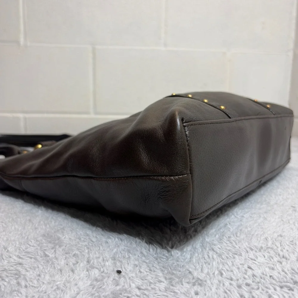 Rolfs Tote Bag Women Large Dark Brown Leather Studded Gold Hardware Shoulder Bag